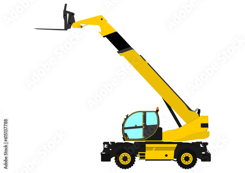 Modern rotating telehandler. Side view of telescopic handler. Vector.
