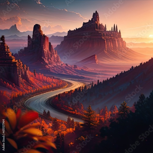 Amazing landscape illustration, beautiful world landscape, generative ai, ai generated art