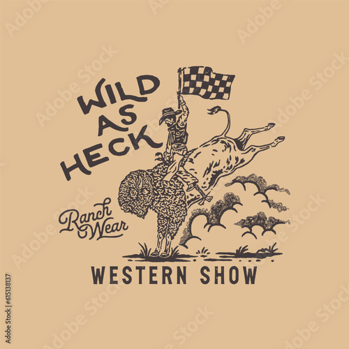 cowboy illustration bison graphic rodeo design buffalo vintage wild badge western logo