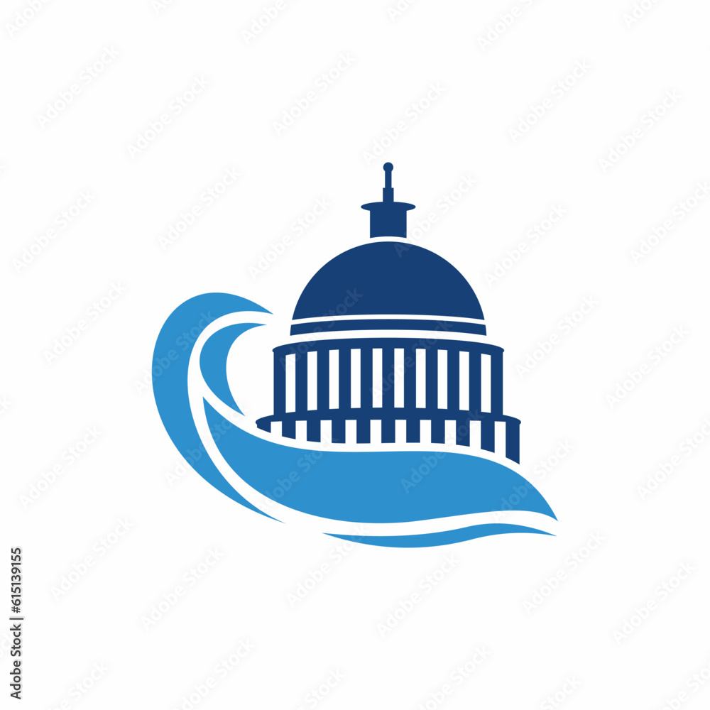 Capitol building wave logo design inspiration, element graphic vector design template