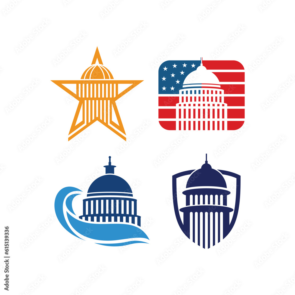 set collection of capitol building logo, Capitol logo icon flat design template