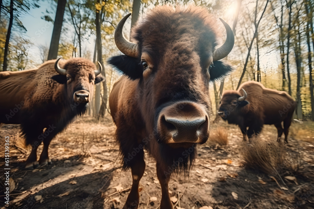 Wood Bisons in their Natural Habitat. Generative AI Wood Bisons in their Natural Habitat. Generative AI