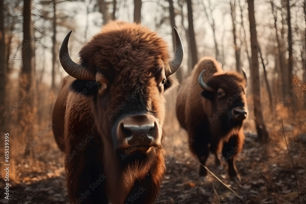Wood Bisons in their Natural Habitat. Generative AI Wood Bisons in their Natural Habitat. Generative AI