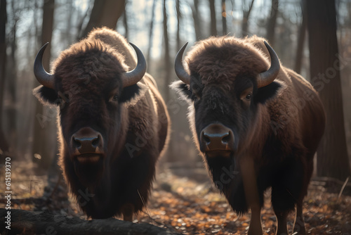 Wood Bisons in their Natural Habitat. Generative AI