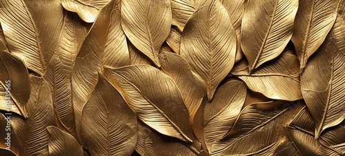 Abstract gold metallic geometric leaves 3d tiles texture wall wallpaper background banner  Generative Ai 