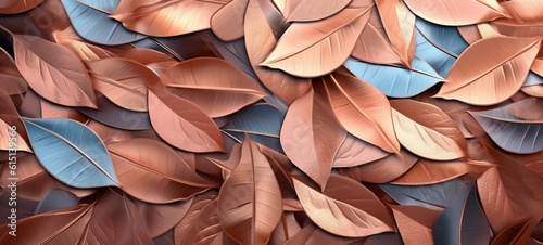 Fototapeta Naklejka Na Ścianę i Meble -  Abstract copper metallic geometric leaves 3d tiles texture wall wallpaper background banner (Generative Ai)