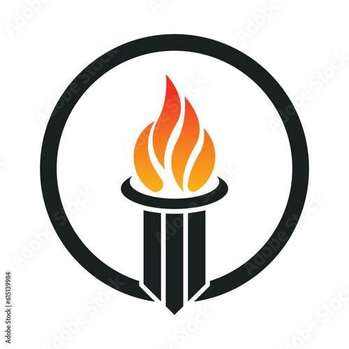 Burning Torch Fire Flame with Pillar column logo