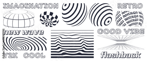 Brutalist design elements. Set of geometric shapes and grids. Trendy 90s - 2000s style. Elements for posters, stickers, clothes. Bauhaus design style.