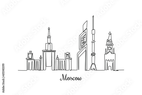Single one line drawing Moscow city skyline, Russia. City concept. Continuous line draw design graphic vector illustration.