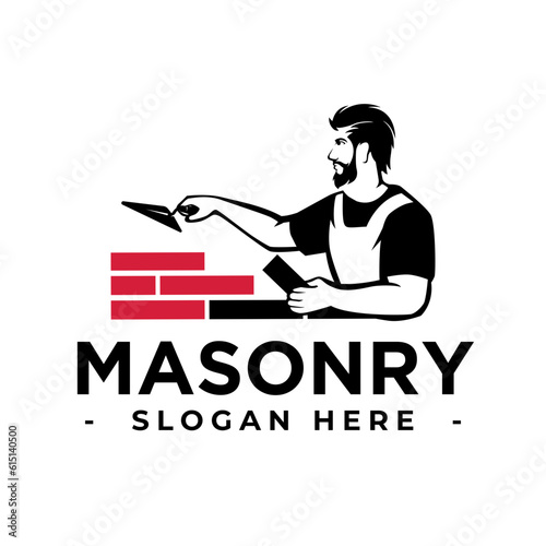 Masonry logo design template. Bricklayer logo vector. Construction logo