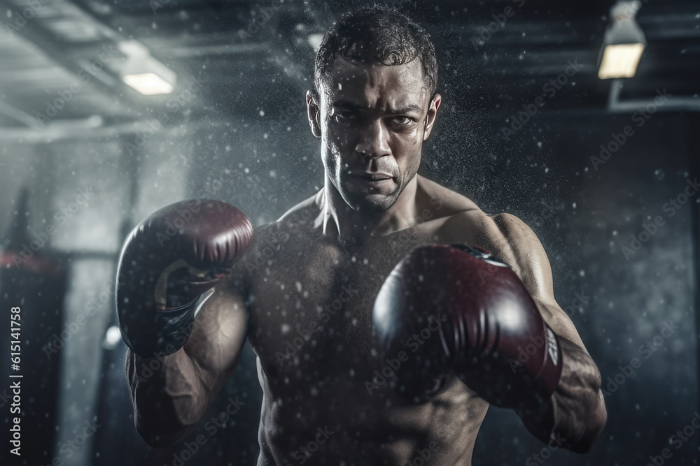 Portrait of a boxer training with a punching bag.