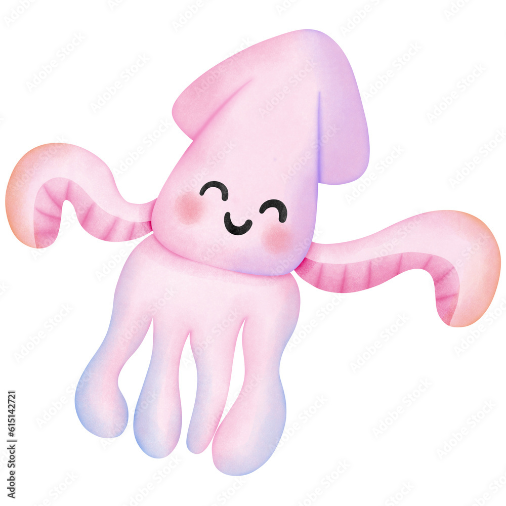 Single pink purple squid illustration Single pink purple squid illustration