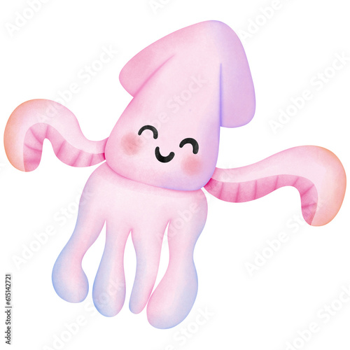 Single pink purple squid illustration