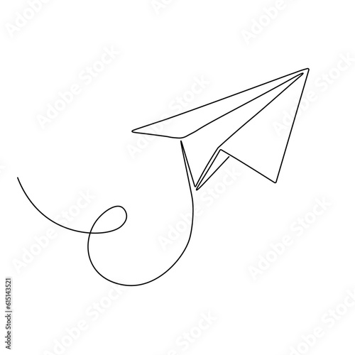 Continuous one line drawing of isolated vector object paper airplane is flying