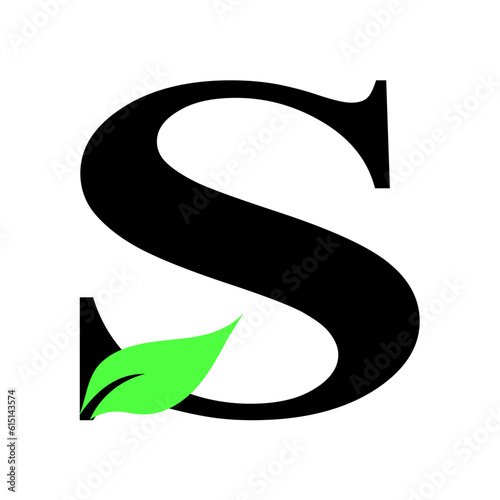 S, Set of Alphabet with green leaf, Letter A to Z, English Alphabet