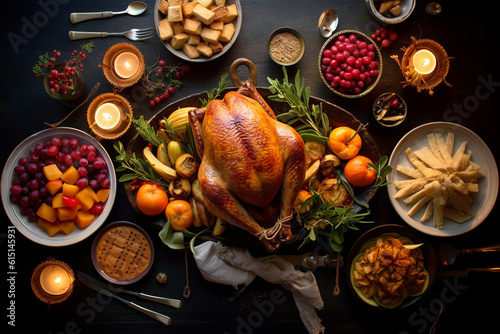 Leinwand Poster roasted turkey with vegetables and herbs is a traditional dish for thanksgiving or christmas day