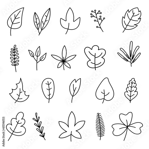 collection of Outline leaf vector illustration, black line leaf icons on white background