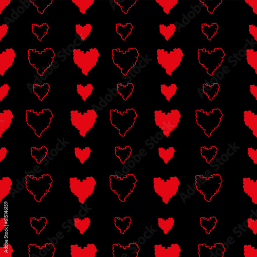 Doodle Hearts seamless pattern. Naive hand drawn Heart ornament. Wallpaper or bed linen print. Romantic Wrapping paper. Design for sweater print. Vector illustration.