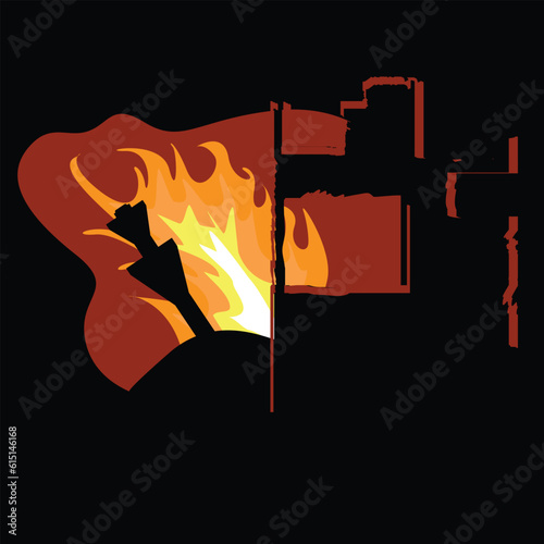 The ruins of the house from the rocket. Night shelling of cities. War in Ukraine.