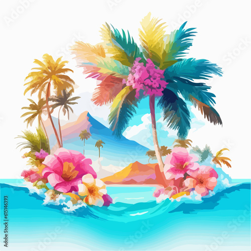 Illustration palm tree summer vibe watercolor painting style  vector