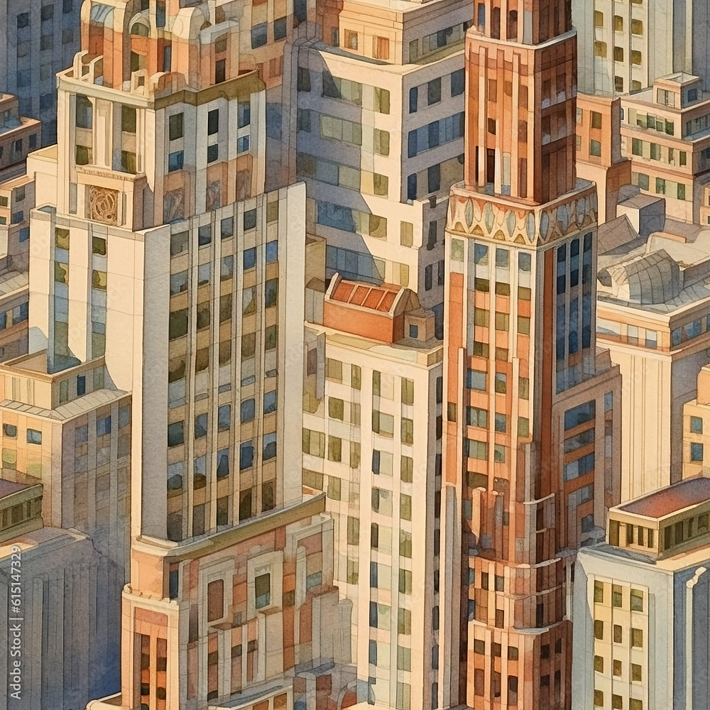 Classic highrise building in the city, seamless pattern, watercolor, Generative AI Classic highrise building in the city, seamless pattern, watercolor, Generative AI
