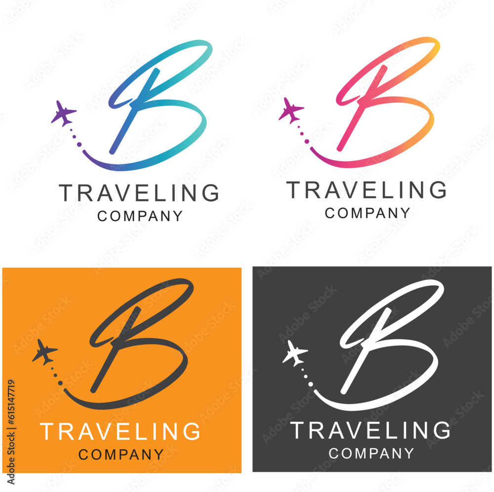 Letter B, travel logo design with a small plane. Stock Vector | Adobe Stock