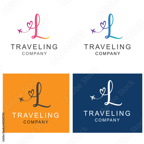 Letter L, travel logo design with a small plane.