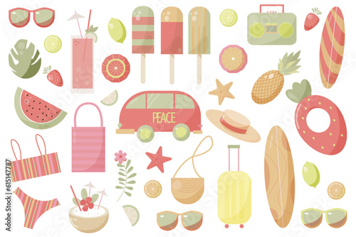 vector set with cool colorful summer beach elements 