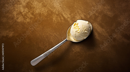 scoop of vanilla ice cream in a spoon generativa IA photo