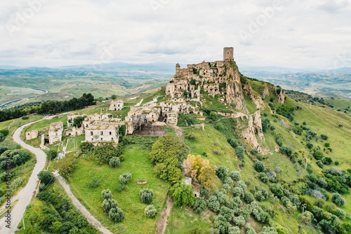 View of Craco, a ghost town in the province of Matera, Basilicata, Italy photo