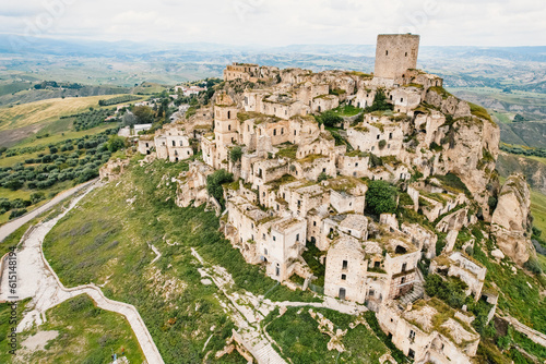 View of Craco, a ghost town in the province of Matera, Basilicata, Italy photo