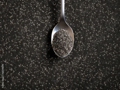 Chia seeds background with spoon