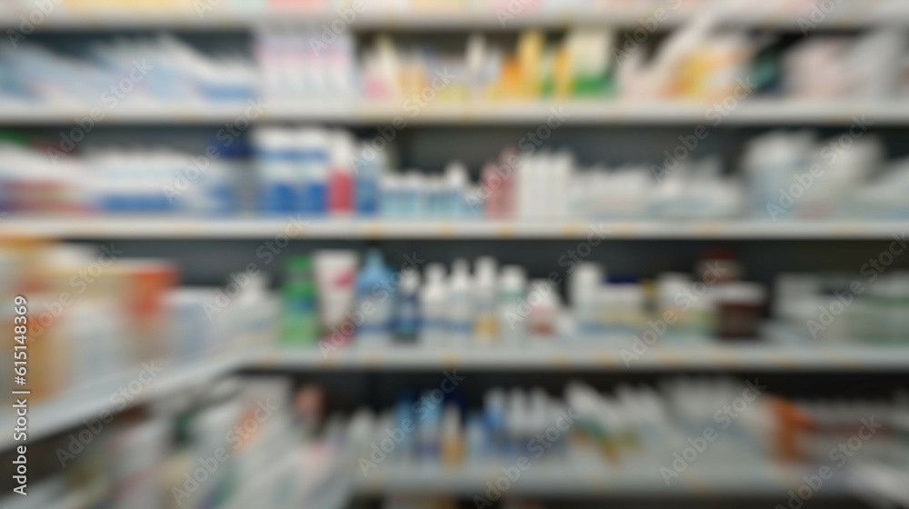 Blurred image of pharmacy drugstore, shallow depth of focus.