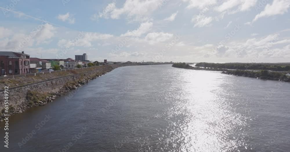 Aerial: the town of Greymouth and the Grey River, South Island, New Zealand