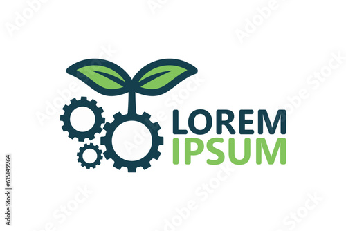 Nature industry, plant and gear logo template design vector