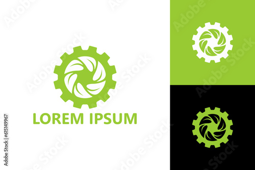 Nature industry, plant and gear logo template design vector