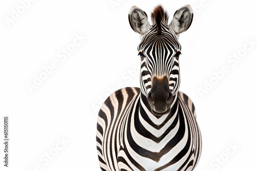 Portrait of zebra on white background