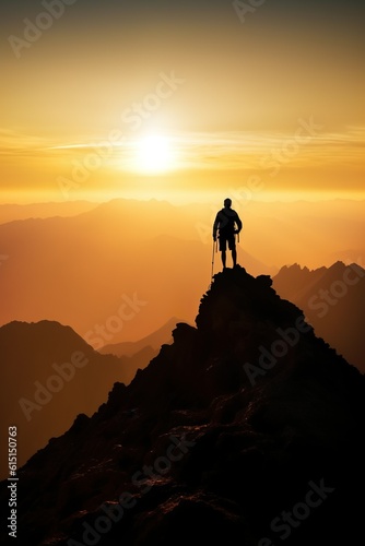 Hiker conquering a mountain