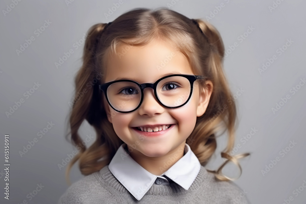 Smiling, cute, little schoolgirl girl with glasses on a white background. Back to school. Smiling, cute, little schoolgirl girl with glasses on a white background. Back to school.
