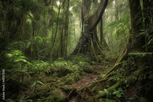 Generative AI. lush forest scenic background
