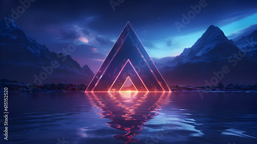 3d render, Futuristic minimalist wallpaper, abstract neon background with triangular geometric frame