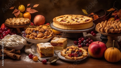 Thanksgiving dessert a variety of mouthwatering. AI generated