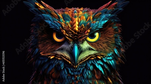 An owl is shown brightly on a dark background © BridalBling
