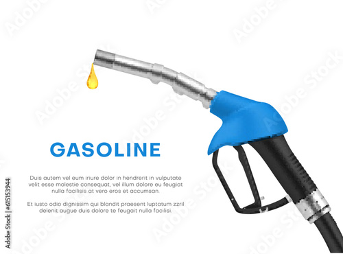 Fueling gasoline pump nozzle with drop oil refuel service diesel promo banner realistic vector