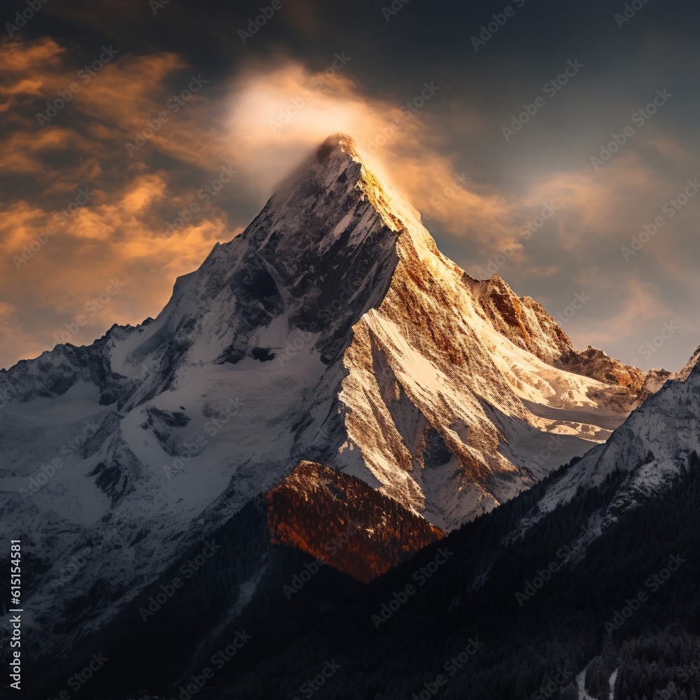 Image of a snow-capped mountain peak, set against a vast and  evoking a sense of adventure and exploration.