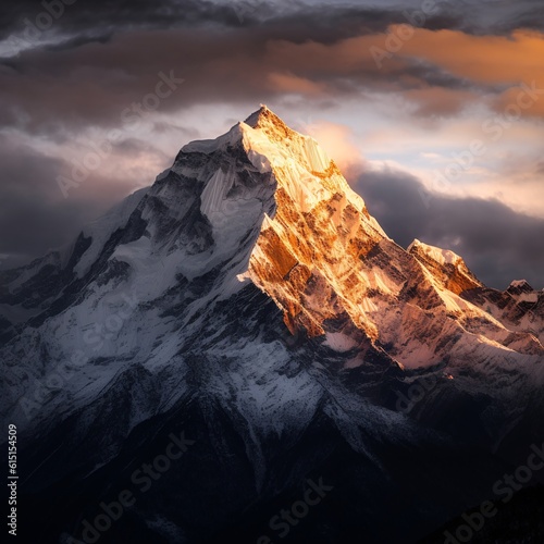 Image of a snow-capped mountain peak, set against a vast and evoking a sense of adventure and exploration.