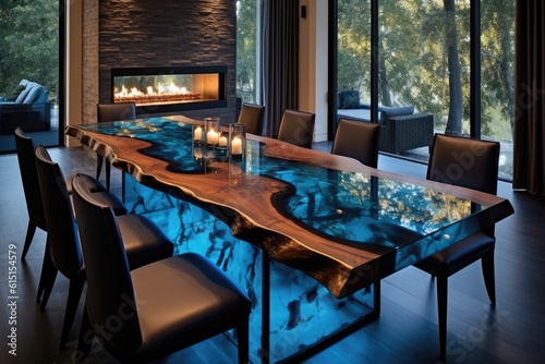 Epoxy resin table for perfect elegance in the dining room, which can be admired at every meal. Generative AI Technology 
