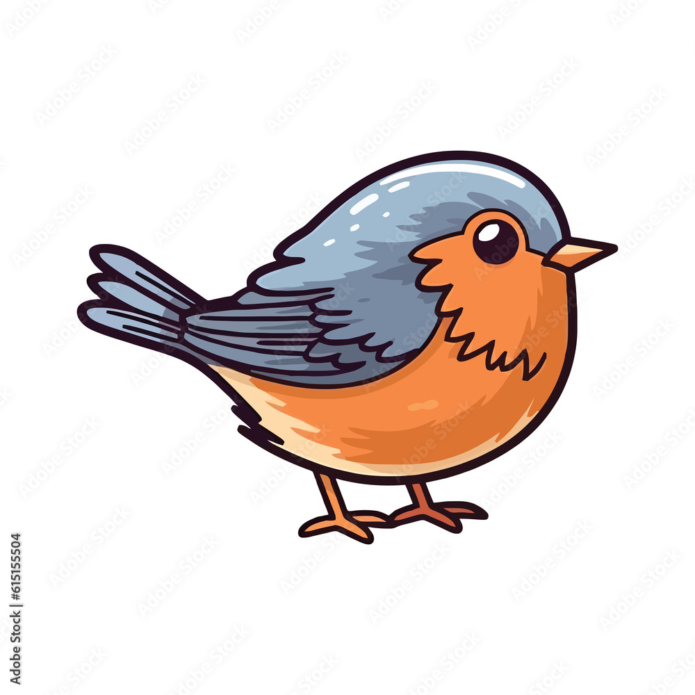 Obraz premium Joyful Feathered Friend: Playful 2D Illustration of a Darling Robin