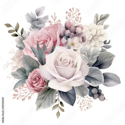 Watercolor Dusty Miller and Roses Flowers Clip Art  Watercolor Clip Art  Watercolor Sublimation Design