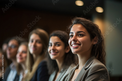 Confident Female Young Latina Entrepreneur Business Woman Showcasing And Presenting Project Outcomes in Corporate Meeting or Conference, Hispanic, generative ai